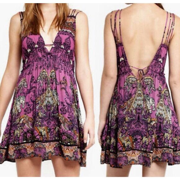 Intimately Free People Me To You Printed Mini Slip Dress Purple Combo Size XS - Picture 1 of 9